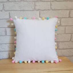 Pastel Pompom Cushion~Multi Coloured Pom Pillow~Livingroom Decor~Nursery Decoration~White Cushion~Princess Bedroom~Unicorn Bedroom - thumbnail 2