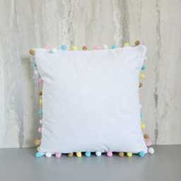 Pastel Pompom Cushion~Multi Coloured Pom Pillow~Livingroom Decor~Nursery Decoration~White Cushion~Princess Bedroom~Unicorn Bedroom - thumbnail 1