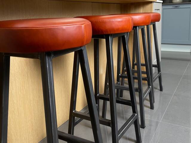 Industrial Leather Bar Stool - Kitchen Island Custom Height Counter Charlie Hyde Handmade in Britain - image 1