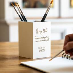 Pen Holder - 5Th Anniversary Gift Wood Personalised Wooden Pencil Pot For Wife Husband Lc139 - thumbnail 2