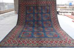 7x10 Ft Blue Afghan Rug, Turkmen Handmade Veg Dyes Soft Wool Area Oriental Tribal Bukhara Large Bedroom Living Room Rug - thumbnail 1
