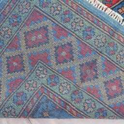 7x10 Ft Blue Afghan Rug, Turkmen Handmade Veg Dyes Soft Wool Area Oriental Tribal Bukhara Large Bedroom Living Room Rug - thumbnail 4