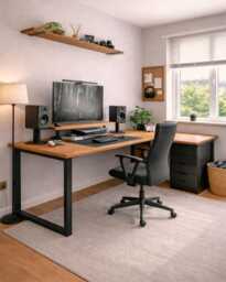Wooden Corner Desk - L Shape Optional Monitor Stand & Keyboard Tray Hairpin Or Square Industrial Legs Custom Sizes Available