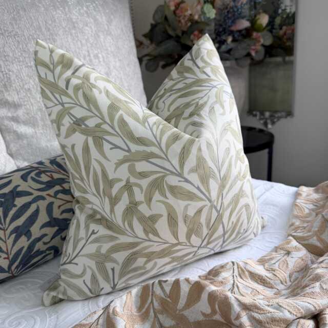 William Morris Pillow Cover Handmade Willow Cushion Double Sided Natural Beige Grey Leaf Design - image 1