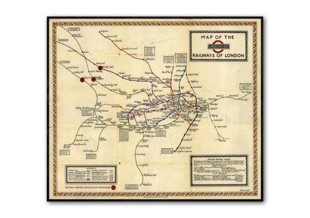 London Subway Underground Map - Vintage 1923 Leslie Macdonald Gill -Antique British Antique Britain - image 1