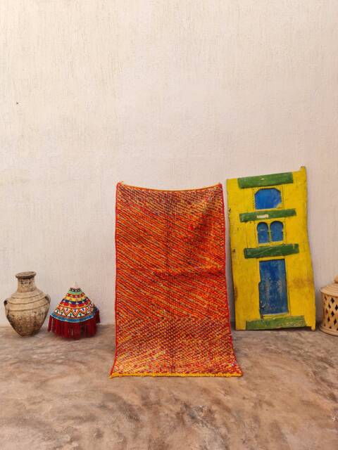 Moroccan Handmade Rug in Pretty Orange For Your Living Room - image 1