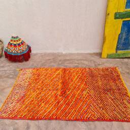 Moroccan Handmade Rug in Pretty Orange For Your Living Room - thumbnail 2