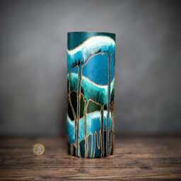 Zen Green Blue Tall Modern Vase Painted Cylinder Glass Unique Design Gift Idea Friend Home Lounge Textured Tranquil Decor 25 cm - thumbnail 1