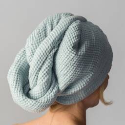 Double-Layered Orange Linen Waffle Weave Hair Towel Turban - Luxurious Gift For Women - thumbnail 3