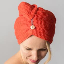Double-Layered Orange Linen Waffle Weave Hair Towel Turban - Luxurious Gift For Women - thumbnail 2