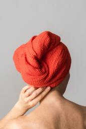Double-Layered Orange Linen Waffle Weave Hair Towel Turban - Luxurious Gift For Women