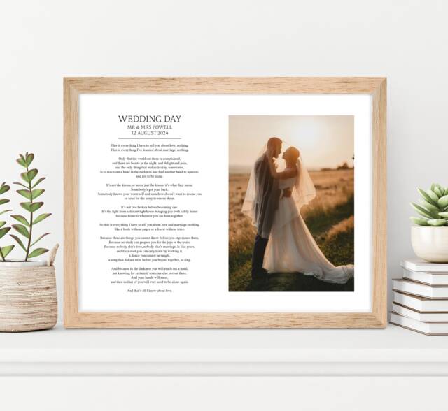 Personalised Poem & Photo Print Custom Wedding Keepsake Anniversary Gift For Her. Use Your Own. Gift. Framed Wall Decor Art - A4/A3 - image 1