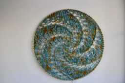 Fiber Art Wall Hanging, Green & Blue One Of A Kind Earring Holder - thumbnail 1