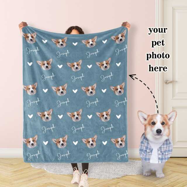 Personalized Dog Head Face Blanket, Pet Picture Blanket With Name, Memorial Photo Blanket Cat Gift - image 1