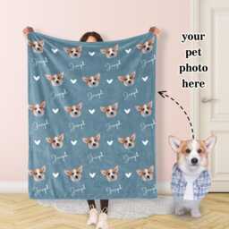 Personalized Dog Head Face Blanket, Pet Picture Blanket With Name, Memorial Photo Blanket Cat Gift - thumbnail 1