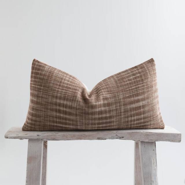 Rustic Brown Woven Lumbar Pillow Cover, Bamboo Reverse - image 1