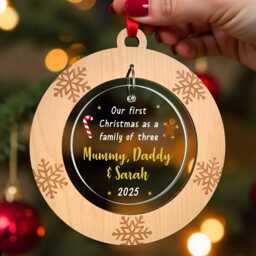 Family Of 3 Christmas Ornament, Personalised New Tree Decoration, 1st Mummy Daddy, Adoption Gift, With Red Bag - thumbnail 1