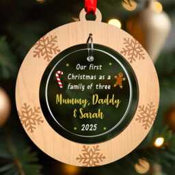 Family Of 3 Christmas Ornament, Personalised New Tree Decoration, 1st Mummy Daddy, Adoption Gift, With Red Bag - thumbnail 2