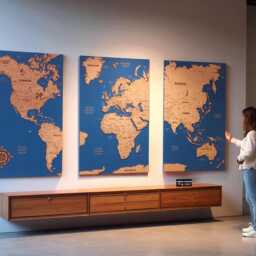 Cork Pin Wooden World Map Home Decor, Wall Art, 5Th Anniversary Gift , Housewarming Gift, Living Room Decor - thumbnail 3