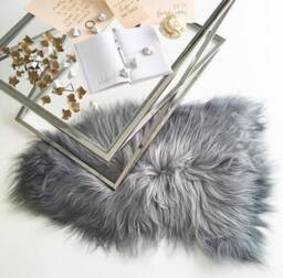 Genuine Natural Icelandic Sheepskin Rug, Beside Rug, Gray Sheepskin , Pelt, Super Soft Long Fur Xxl Large - Gray Super Soft - thumbnail 1