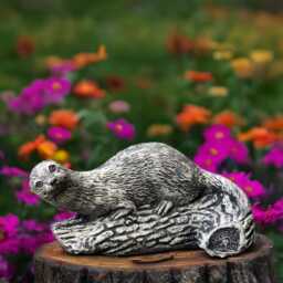 Concrete Otter On Log Statue Stone Figurine Resting Sculpture Garden Wildlife Ornament Outdoor Animal Decor Unique Nature Art