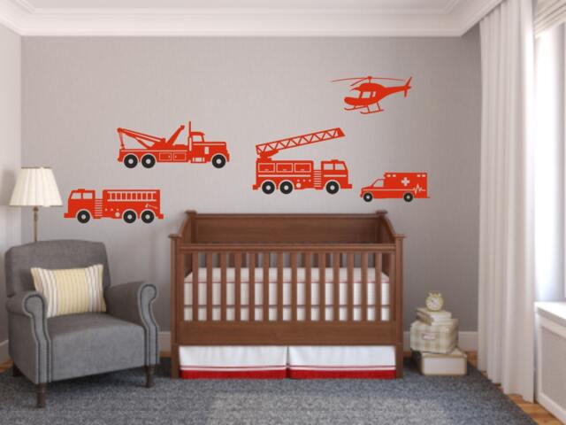 Fire Truck Wall Decal - Set Of 5 & Rescue Vehicles Decals Child's Room Trucks - image 1