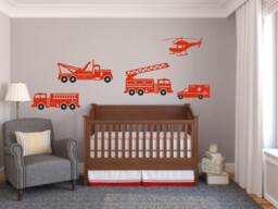 Fire Truck Wall Decal - Set Of 5 & Rescue Vehicles Decals Child's Room Trucks - thumbnail 1