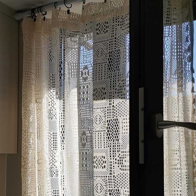 Farmhouse Crochet Curtain Vintage Geometric Sheer Drape For Living Room - image 1