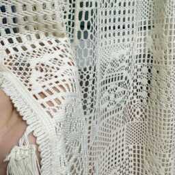 Farmhouse Crochet Curtain Vintage Geometric Sheer Drape For Living Room - thumbnail 2