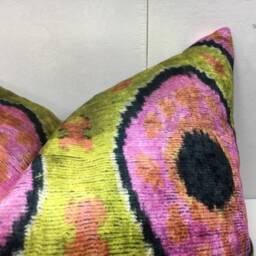 Silk Ikat Pillow Cover 20x20, Handwoven Decorative Cushion - thumbnail 2