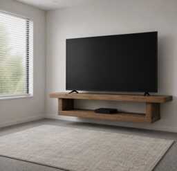 Large Rustic Solid Wood Floating Tv Stand - Handmade Wall Mounted Media Shelf - 40