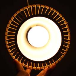 Round Bamboo Pendant Light Parchment Lampshade, Natural Color & White - thumbnail 3