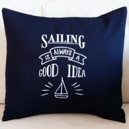 Nautical Blackboard Style Pillowcase - Sailing Is A Good Idea- Chalkboard Look Birthday Home Boat Decor Gift - thumbnail 3