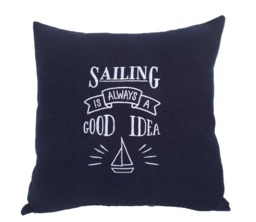 Nautical Blackboard Style Pillowcase - Sailing Is A Good Idea- Chalkboard Look Birthday Home Boat Decor Gift - thumbnail 1