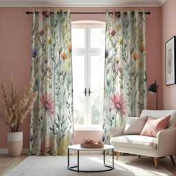 Floral Botanical Curtains, Watercolor Nature Print Drapes, Custom Made Window Panels For Modern Calm Home Interiors - thumbnail 3