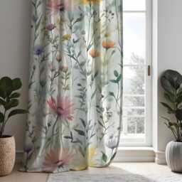 Floral Botanical Curtains, Watercolor Nature Print Drapes, Custom Made Window Panels For Modern Calm Home Interiors - thumbnail 4