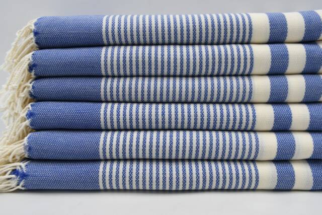 "Blue & White Towel, Turkish Towel, Striped Towel, 40""x83" - image 1