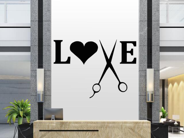 Hair Salon Wall Decal Scissors, Love, Beauty Decor 2885 - image 1