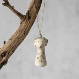 Ceramic Sheep Christmas Ornament Hand-Drawn White Tree Decoration, Handmade Animal Figurine