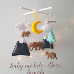 Woodland Baby Mobile - Forest Animals, Moon, Mountains, Handmade Nursery Decor - thumbnail 2