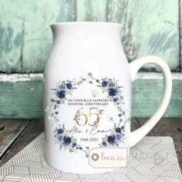 Personalised Blue Sapphire Wedding Anniversary Cushion, Anniversary, Gift 65Th 65 Anniversary Cushion - thumbnail 3