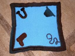 Rustic Crochet Cowboy Cowgirl Baby Blanket Nursery Wall Decor Handmade Blue Rust Red Brown Denim Lap Play Boot Lasso Hat Horseshoe