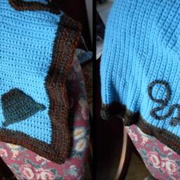 Rustic Crochet Cowboy Cowgirl Baby Blanket Nursery Wall Decor Handmade Blue Rust Red Brown Denim Lap Play Boot Lasso Hat Horseshoe - thumbnail 4