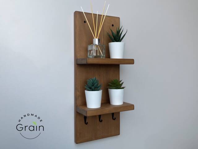 Key Holder Entryway Shelf, Wall Mounted Hooks, Floating Shelf - image 1