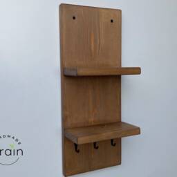 Key Holder Entryway Shelf, Wall Mounted Hooks, Floating Shelf - thumbnail 3