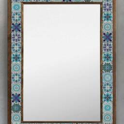 Handmade Ceramic Wall Mirror, Wooden Frame, Stone Home Decor Coaster, Bohemian Mirror - thumbnail 2