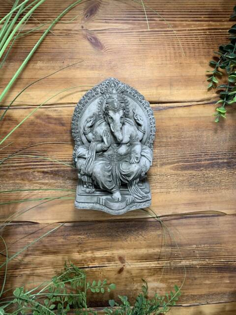 Stone Garden Ganesh Elephant God Cute Buddha Wall Plaque Gift Statue Ornament - image 1