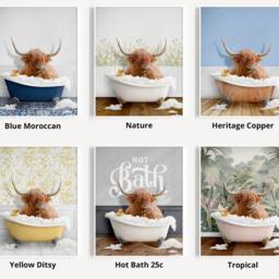 Highland Cow in A Vintage Bath Wall Art, in Bathtub, Animal Tub Contemporary Art Print Bathroom, Funny Toilet Print, Nursery - thumbnail 3