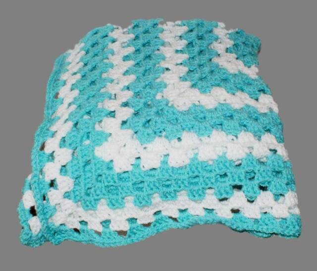 Handmade Turquoise Crochet Baby Blanket, Granny Square Afghan - image 1
