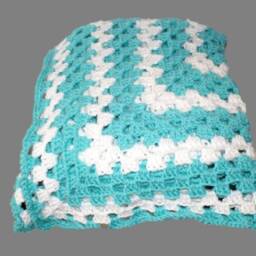 Handmade Turquoise Crochet Baby Blanket, Granny Square Afghan - thumbnail 3